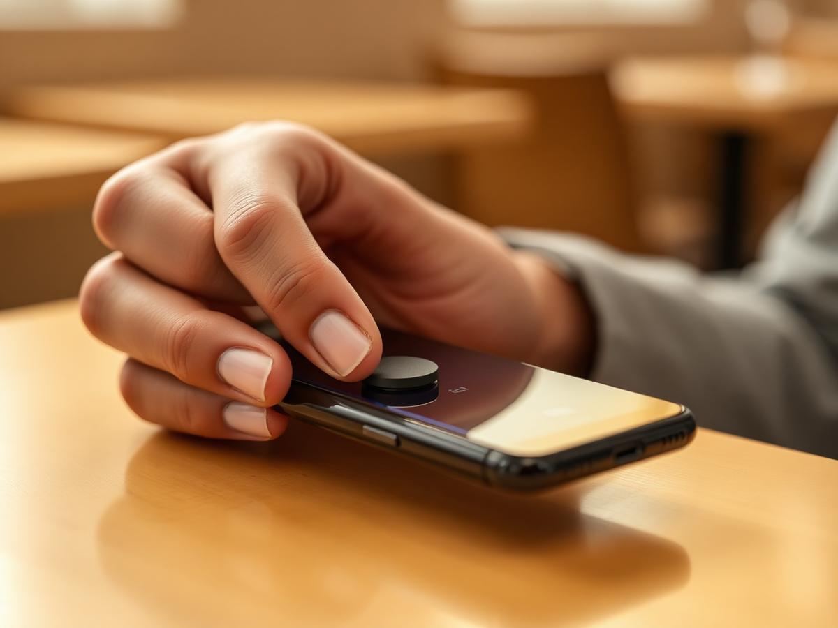 Smartphone wird an den NFC-Bewertungs-Chip gehalten